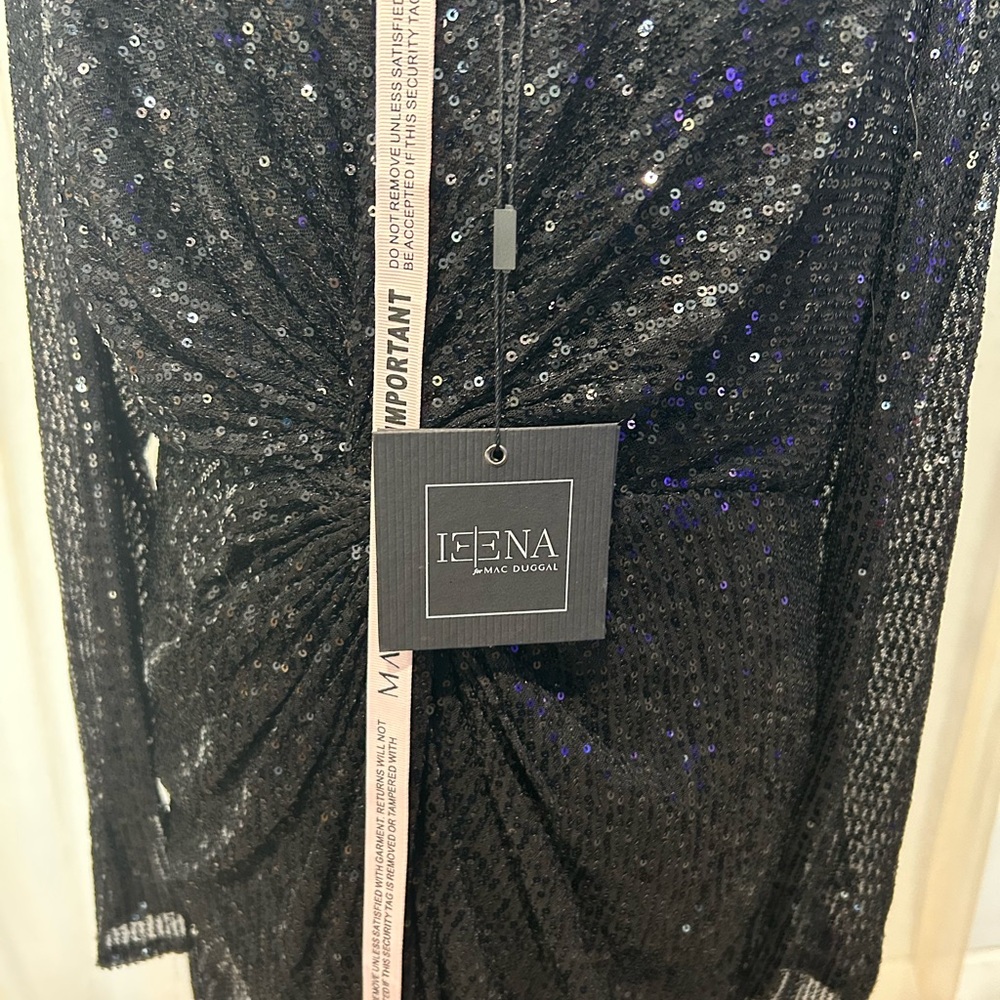 Mac Duggal Black Sequin Long Sleeve V-Neck Dress - Picture 6 of 8